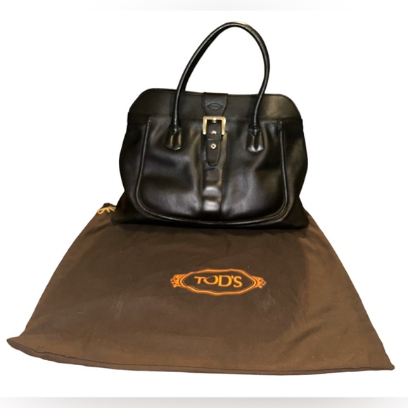 Authentic Tod’s Black Leather Weekender Shoulder Bag With Dust bag Vintage - Picture 3 of 11